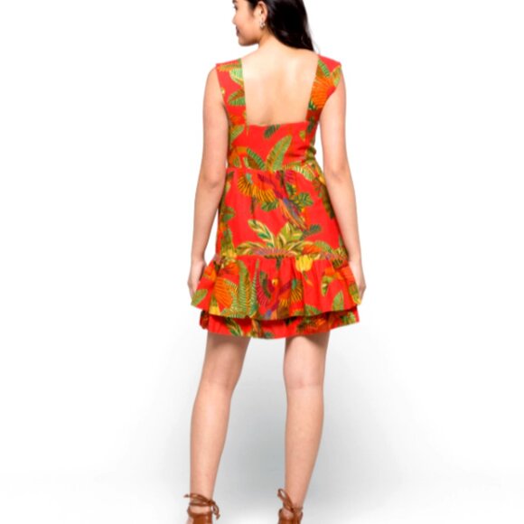 FARM Rio Red Forest Birds Mini Dress Size S - Picture 2 of 5